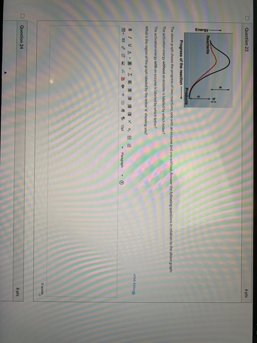 Question 23 6 pts Reactants Energy Products Progress of the reaction The above graph shows the progress of two reactions, one