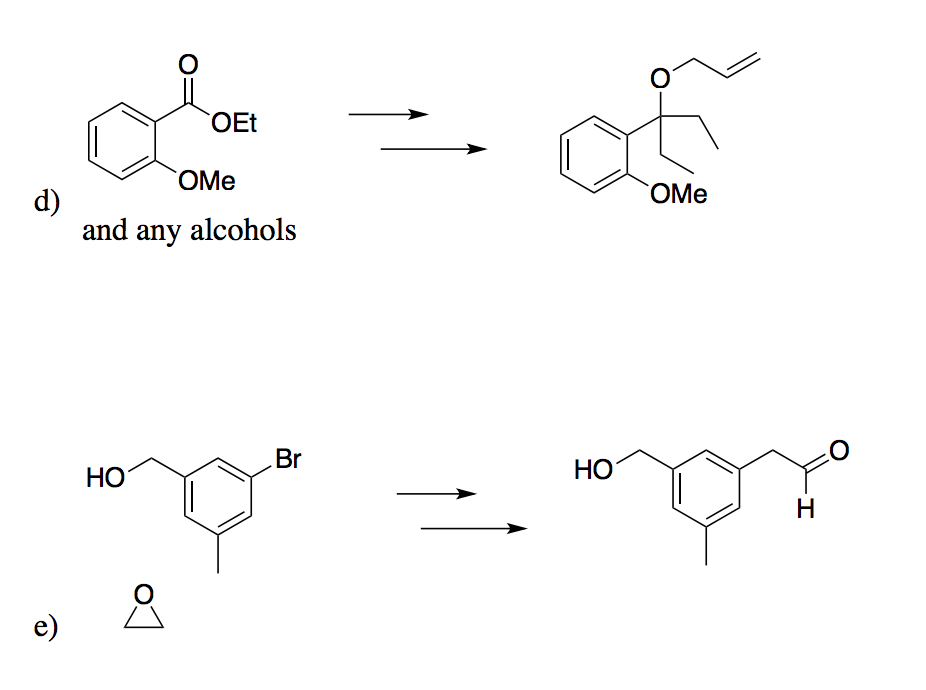 CO) C) OMe d) OMe and any alcohols C) Br HO C) c)