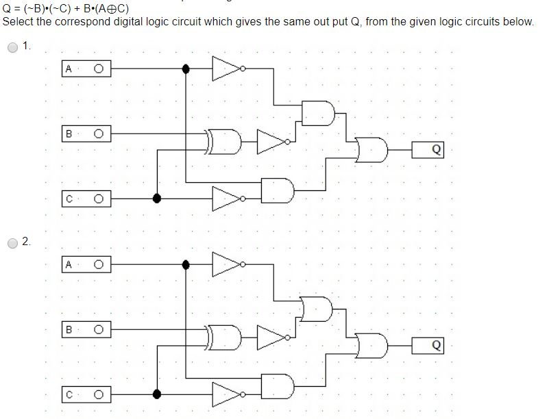 Select the correspond digital logic circuit which gives the same out put Q, from the given logic circuits below.