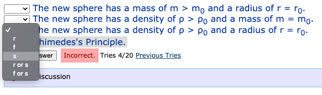 = mo The new sphere has a mass of m > mo and a radius of r = ro. The new sphere has a density of p > Po and a mass of m he ne